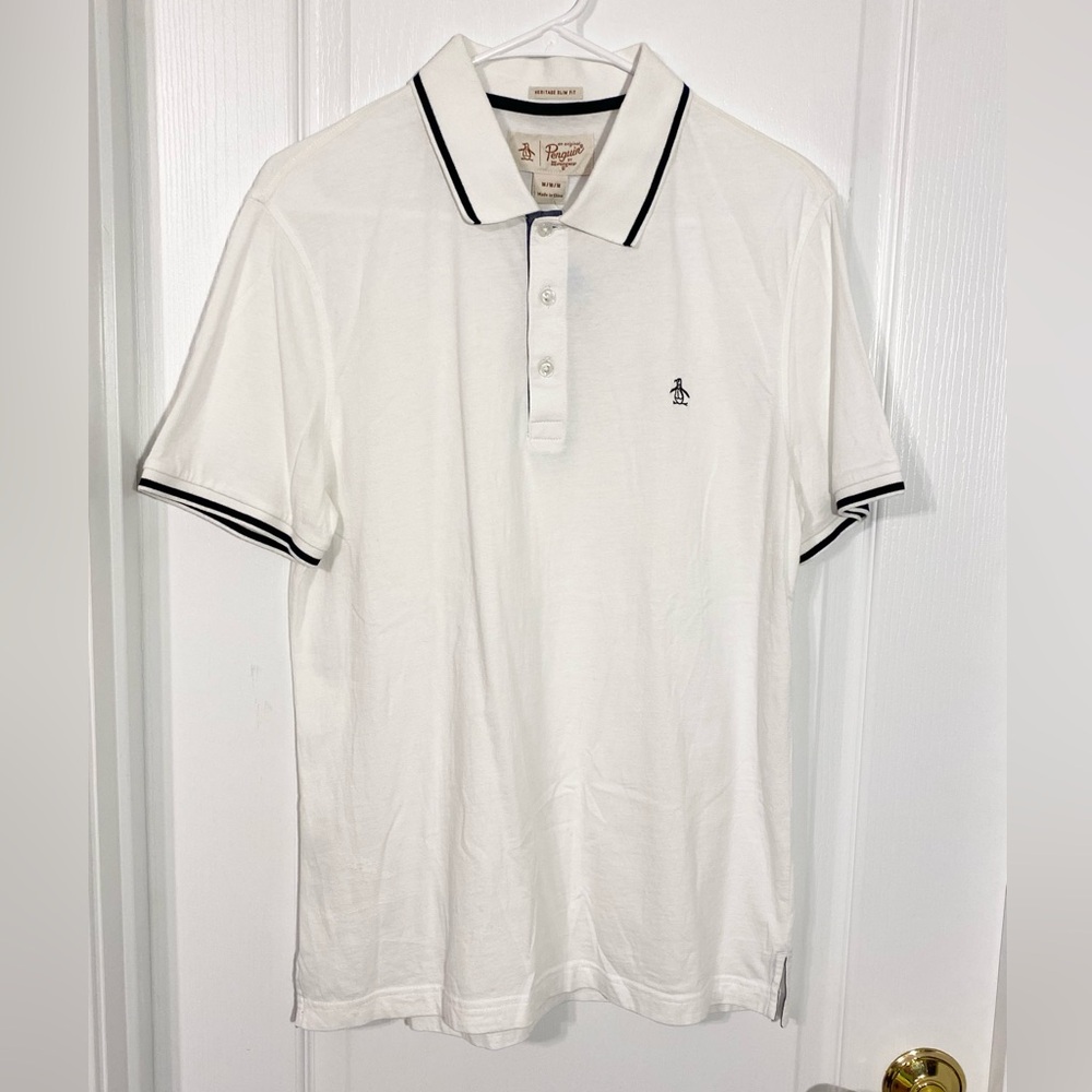 Original Penguin Heritage Slim Fit Polo Shirt White Navy Men’s Medium